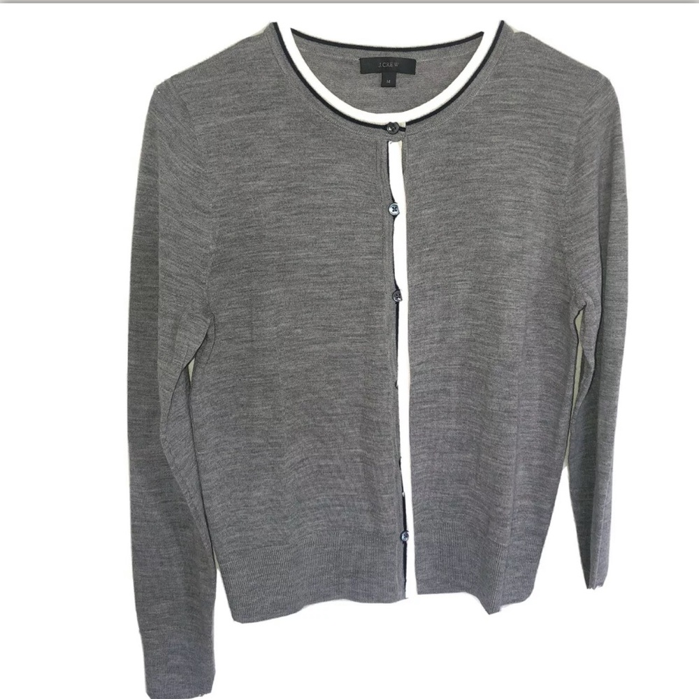 J. Crew Grey Cardigan Cream Trim Size Medium